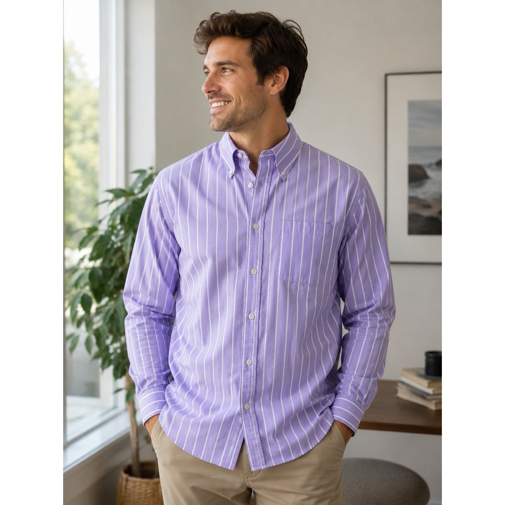 BROOKS BROTHERS Milano Fit Button-Down Dress Shirt Lavender Striped Medium -3311